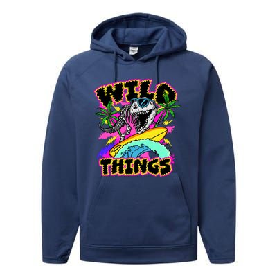 Wild Things T Rex Surfing Performance Fleece Hoodie