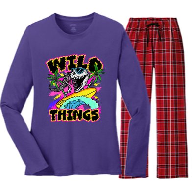 Wild Things T Rex Surfing Women's Long Sleeve Flannel Pajama Set 