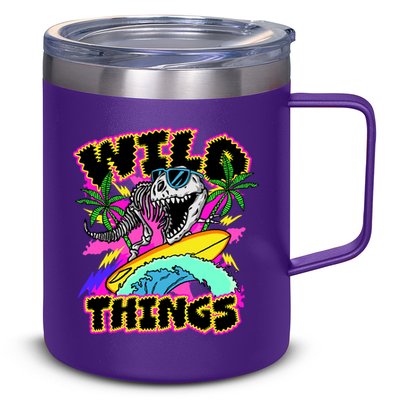 Wild Things T Rex Surfing 12oz Stainless Steel Coffee Mug