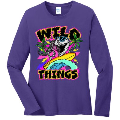 Wild Things T Rex Surfing Ladies Long Sleeve Shirt