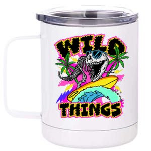 Wild Things T Rex Surfing 12 oz Stainless Steel Tumbler Cup