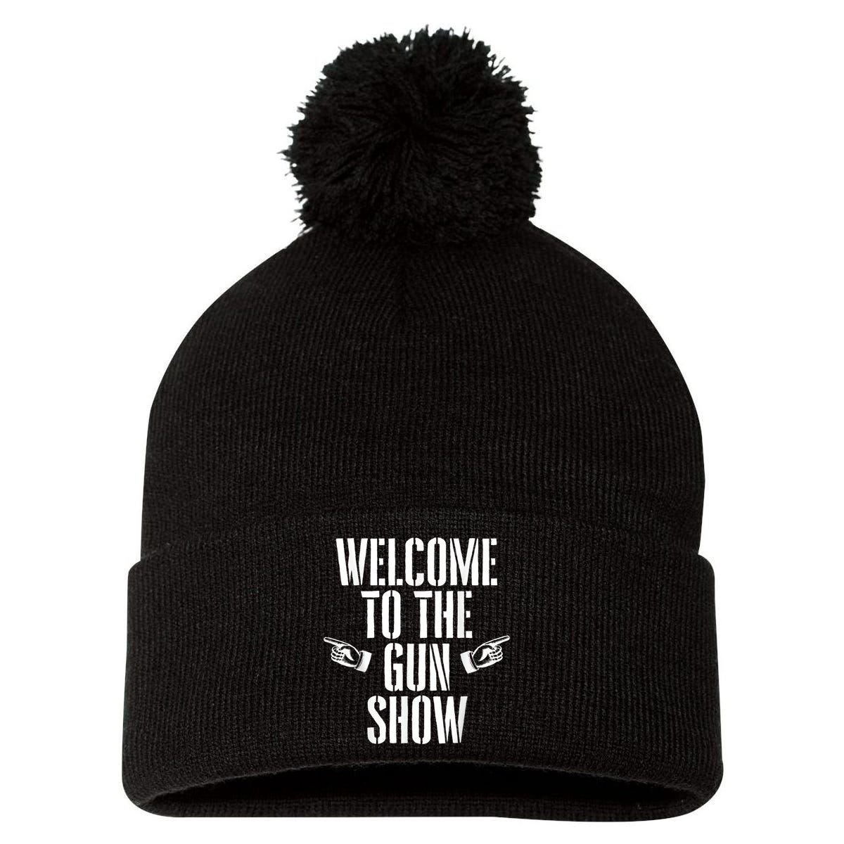 Welcome To The Gun Show Funny Bodybuilder Weightlifting Pom Pom 12in Knit Beanie