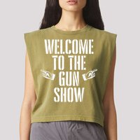 Welcome To The Gun Show Funny Bodybuilder Weightlifting Garment-Dyed Women's Muscle Tee