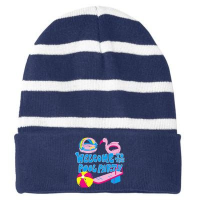 Welcome To The Pool Party Birthday Summer Family Swimming Striped Beanie with Solid Band