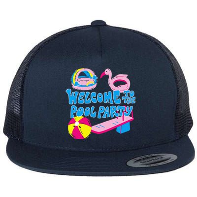 Welcome To The Pool Party Birthday Summer Family Swimming Flat Bill Trucker Hat