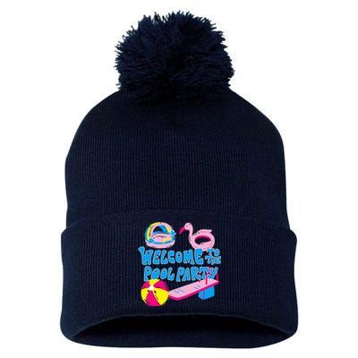 Welcome To The Pool Party Birthday Summer Family Swimming Pom Pom 12in Knit Beanie