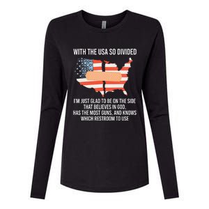 With The Usa So Divided America Flag Womens Cotton Relaxed Long Sleeve T-Shirt