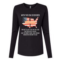 With The Usa So Divided America Flag Womens Cotton Relaxed Long Sleeve T-Shirt