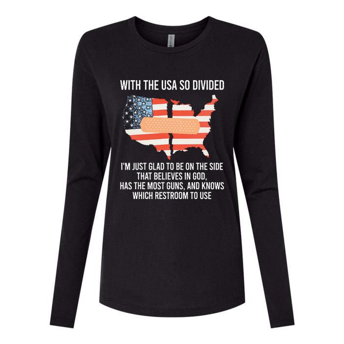 With The Usa So Divided America Flag Womens Cotton Relaxed Long Sleeve T-Shirt