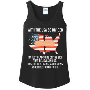 With The Usa So Divided America Flag Ladies Essential Tank