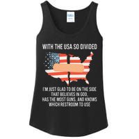 With The Usa So Divided America Flag Ladies Essential Tank