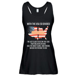 With The Usa So Divided America Flag Ladies Essential Flowy Tank