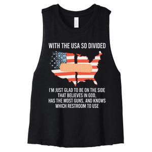 With The Usa So Divided America Flag Women's Racerback Cropped Tank