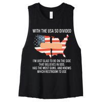 With The Usa So Divided America Flag Women's Racerback Cropped Tank