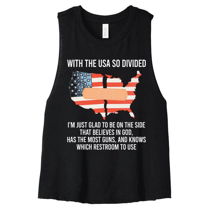 With The Usa So Divided America Flag Women's Racerback Cropped Tank