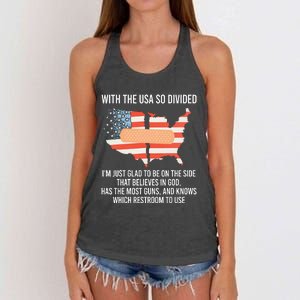 With The Usa So Divided America Flag Women's Knotted Racerback Tank