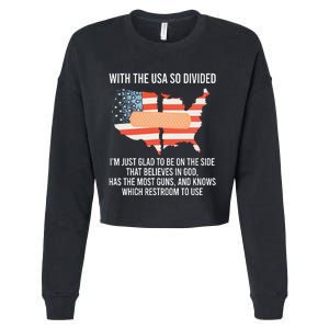 With The Usa So Divided America Flag Cropped Pullover Crew