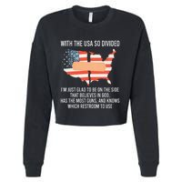 With The Usa So Divided America Flag Cropped Pullover Crew