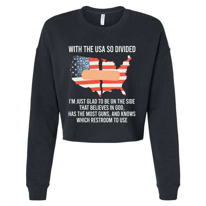 With The Usa So Divided America Flag Cropped Pullover Crew