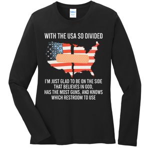 With The Usa So Divided America Flag Ladies Long Sleeve Shirt