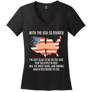 With The Usa So Divided America Flag Women's V-Neck T-Shirt