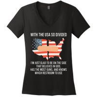 With The Usa So Divided America Flag Women's V-Neck T-Shirt