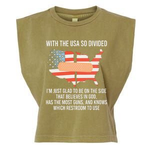 With The Usa So Divided America Flag Garment-Dyed Women's Muscle Tee