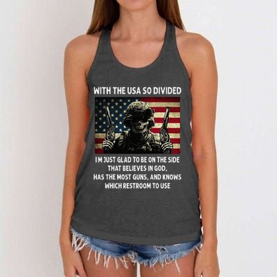 With The USA So Divided Im Just Glad To Be On The Side That Women's Knotted Racerback Tank