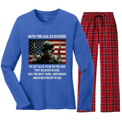 With The USA So Divided Im Just Glad To Be On The Side That Women's Long Sleeve Flannel Pajama Set 