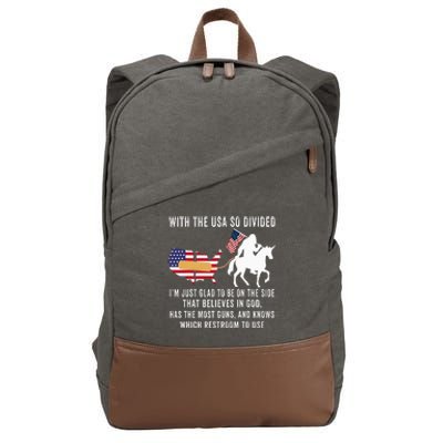 With The Usa So Divided IM Just Glad To Be On The Side Cotton Canvas Backpack