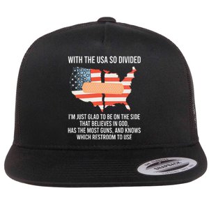 With The Usa So Divided America Flag Flat Bill Trucker Hat