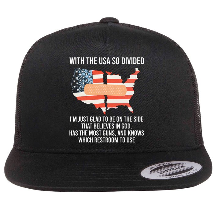 With The Usa So Divided America Flag Flat Bill Trucker Hat