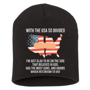 With The Usa So Divided America Flag Short Acrylic Beanie