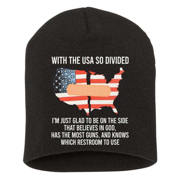 With The Usa So Divided America Flag Short Acrylic Beanie