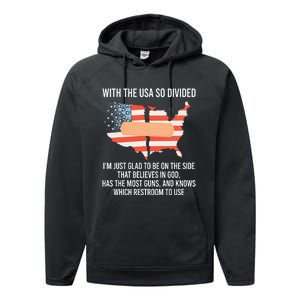 With The Usa So Divided America Flag Performance Fleece Hoodie