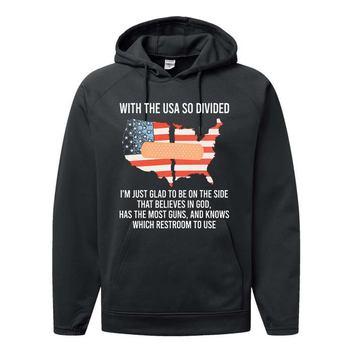 With The Usa So Divided America Flag Performance Fleece Hoodie