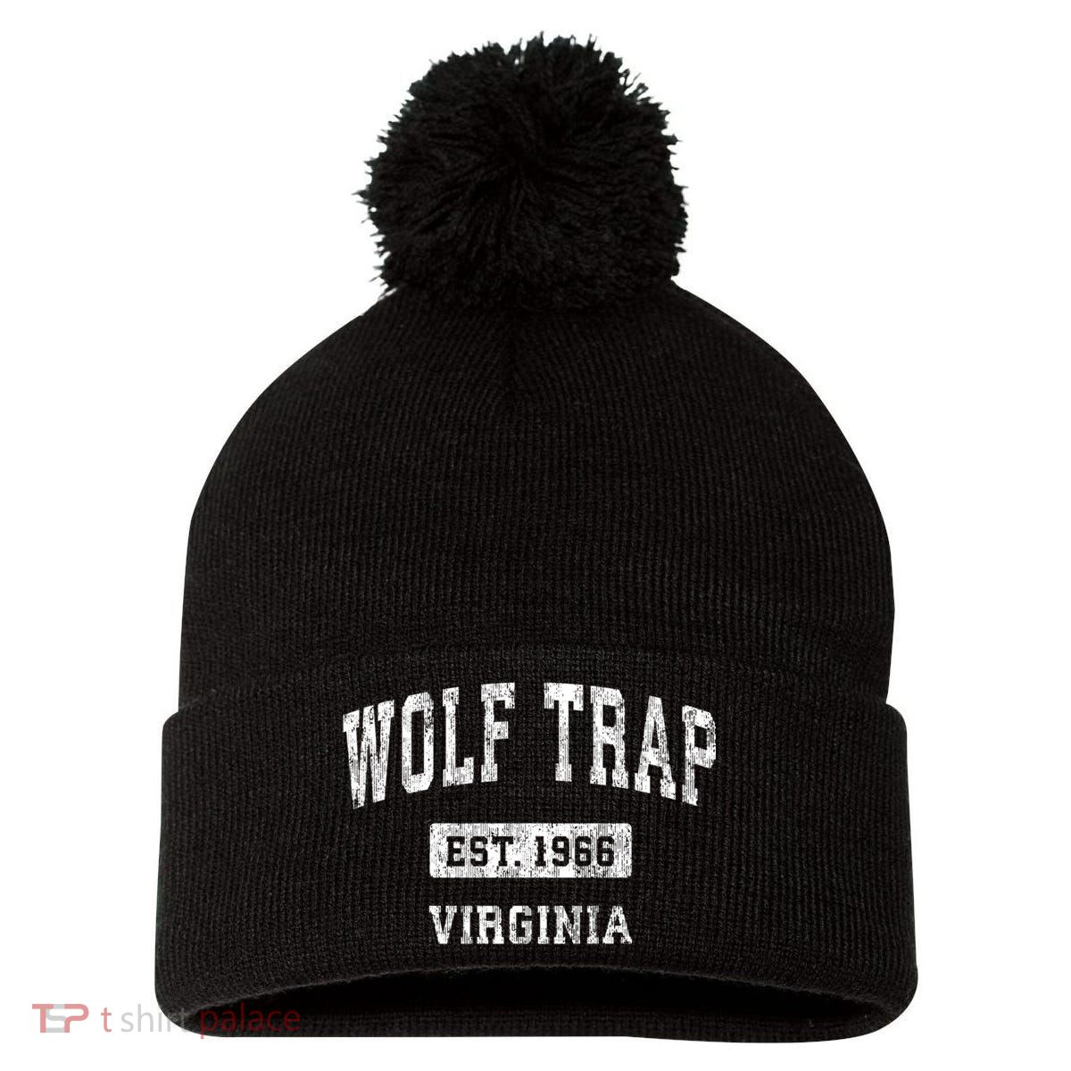 Wolf Trap Virginia Va Vintage Established Sports Design Red Design Pom Pom 12in Knit Beanie