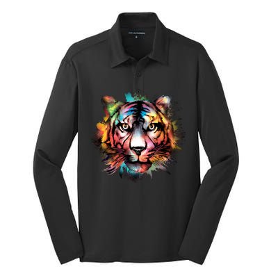 Watercolor Tiger Silk Touch Performance Long Sleeve Polo