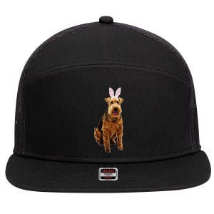 Welsh Terrier Wearing Easter Bunny Ears Dog 7 Panel Mesh Trucker Snapback Hat