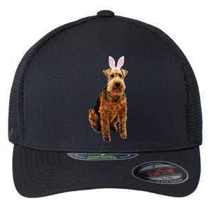 Welsh Terrier Wearing Easter Bunny Ears Dog Flexfit Unipanel Trucker Cap