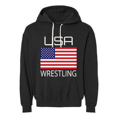 Wrestling Team Wrestle Usa American Flag Wrestler Coach Gift Garment-Dyed Fleece Hoodie