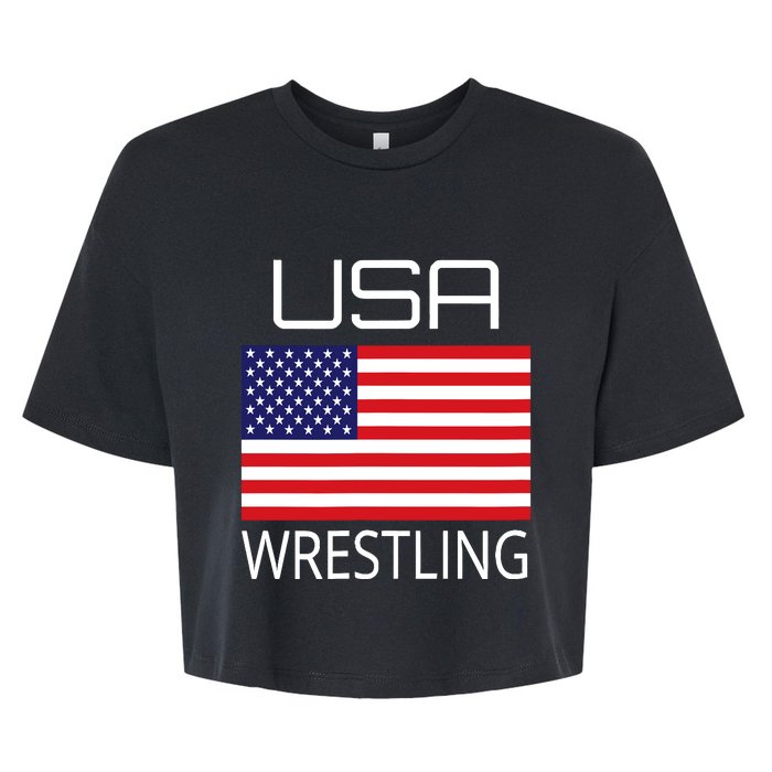 Wrestling Team Wrestle Usa American Flag Wrestler Coach Gift Bella+Canvas Jersey Crop Tee