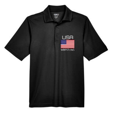 Wrestling Team Wrestle Usa American Flag Wrestler Coach Gift Men's Origin Performance Piqué Polo