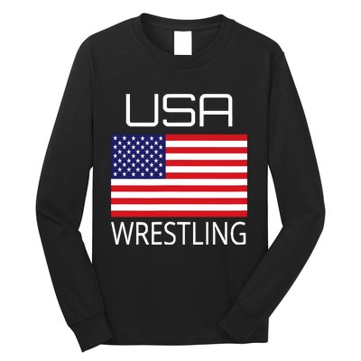 Wrestling Team Wrestle Usa American Flag Wrestler Coach Gift Long Sleeve Shirt