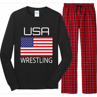 Wrestling Team Wrestle Usa American Flag Wrestler Coach Gift Long Sleeve Pajama Set