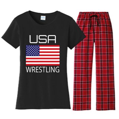 Wrestling Team Wrestle Usa American Flag Wrestler Coach Gift Women's Flannel Pajama Set