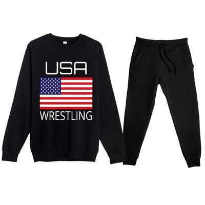 Wrestling Team Wrestle Usa American Flag Wrestler Coach Gift Premium Crewneck Sweatsuit Set