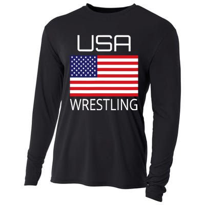 Wrestling Team Wrestle Usa American Flag Wrestler Coach Gift Cooling Performance Long Sleeve Crew