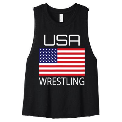 Wrestling Team Wrestle Usa American Flag Wrestler Coach Gift Women's Racerback Cropped Tank