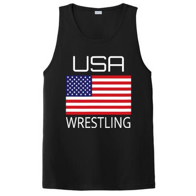 Wrestling Team Wrestle Usa American Flag Wrestler Coach Gift PosiCharge Competitor Tank